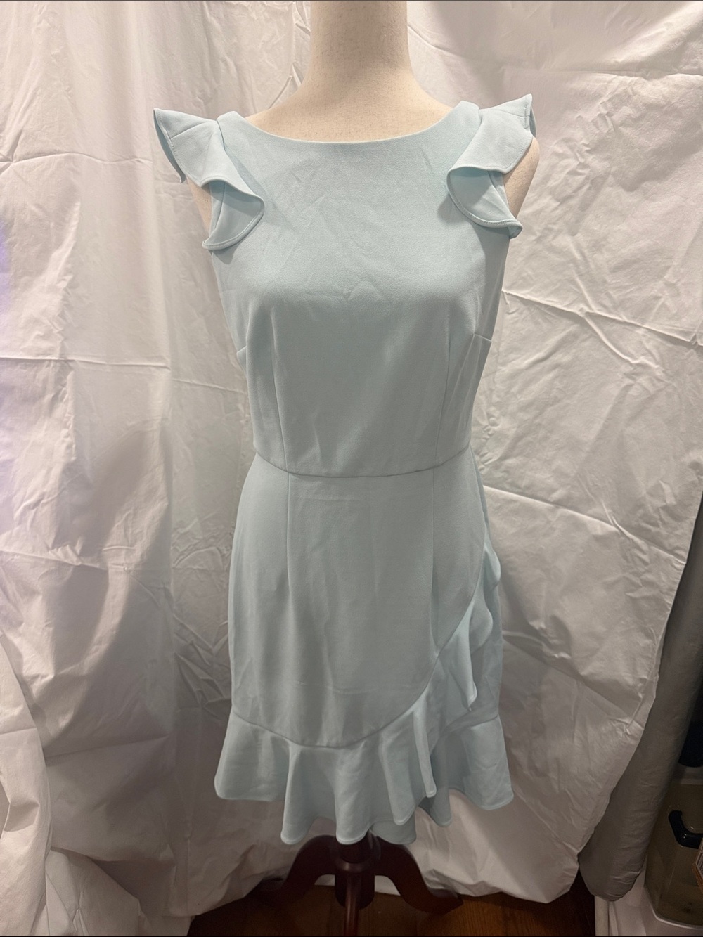 Donna Morgan Pale Blue Ruffle Sleeve Mini Dress